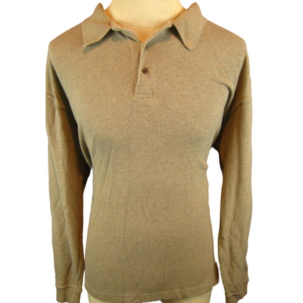Mens Khakis by Arrow Tan LS Cotton Rugby Shirt sz L